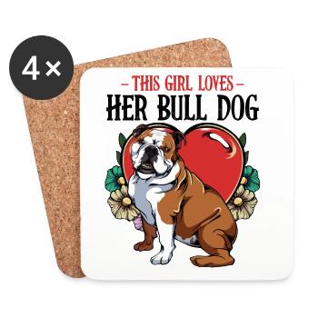 Bulldog mit Herz und Blumen - Untersetzer (4er-Set) - Weiß - Vorne