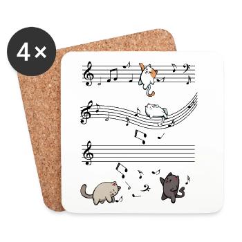Tanzende Katzen auf Schwarz - Untersetzer (4er-Set) - Weiß - Vorne