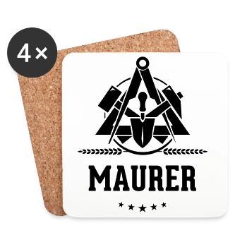 Maurer Schriftzug, Zunftzeichen - Untersetzer (4er-Set) - Weiß - Vorne