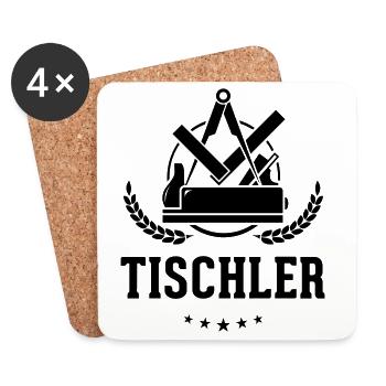 Tischler Zunftzeichen mit Schriftzug - Untersetzer (4er-Set) - Weiß - Vorne