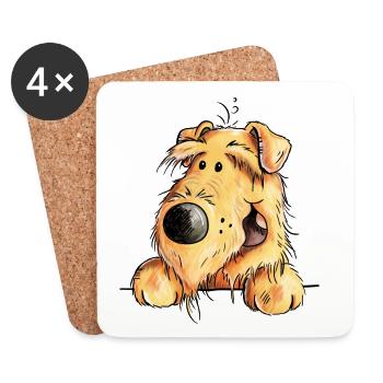 Witziger Airedale Terrier - Welsh Terrier - Hund - Untersetzer (4er-Set) - Weiß - Vorne