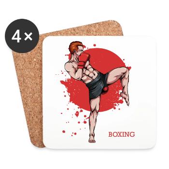 Kickboxer in Red Background - Coasters (set of 4) - white - Front