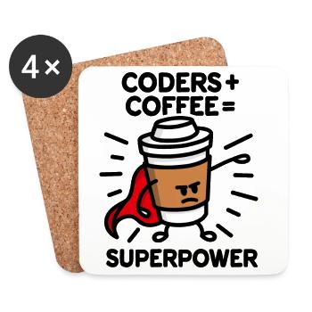 Coders + coffee = superpower (superhero) light - Untersetzer (4er-Set) - Weiß - Vorne