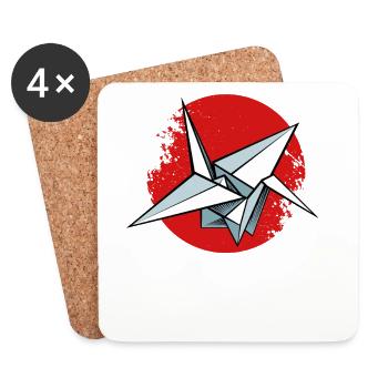 Origami crane over red circle - Coasters (set of 4) - white - Front