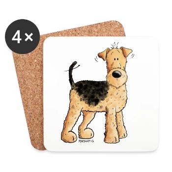 Happy Airedale Terrier I Hunde Comic - Untersetzer (4er-Set) - Weiß - Vorne