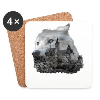 Loup, tête de loup et Harz - Dessous de verre (lot de 4) - blanc - Devant
