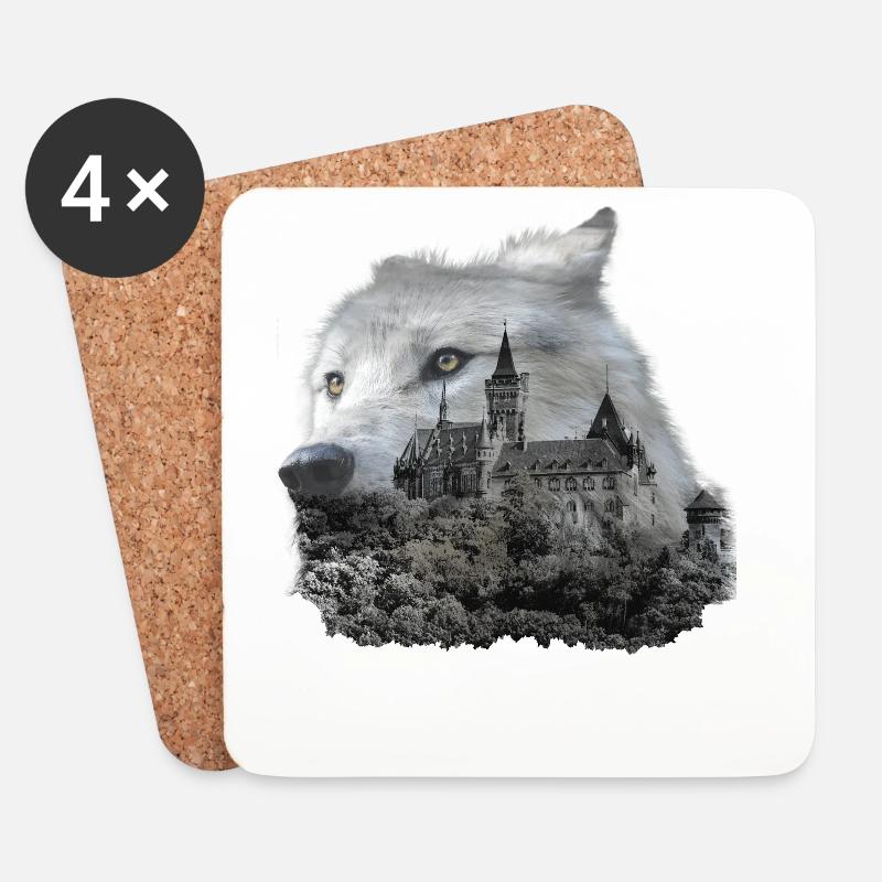 Lupo, testa di lupo e Harz - Sottobicchieri (set da 4 pezzi) - bianco