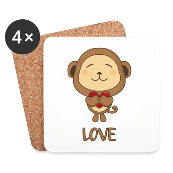 Étreinte d’amour cœur de singe - Dessous de verre (lot de 4) - blanc - Devant