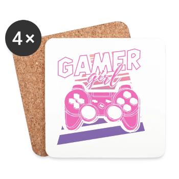 Manette rétro Gamer Girl rose - Dessous de verre (lot de 4) - blanc - Devant