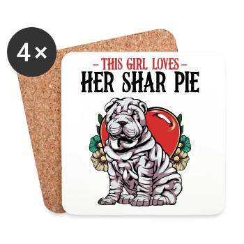 Herzbulldog mit Blüten Shar Pie - Untersetzer (4er-Set) - Weiß - Vorne