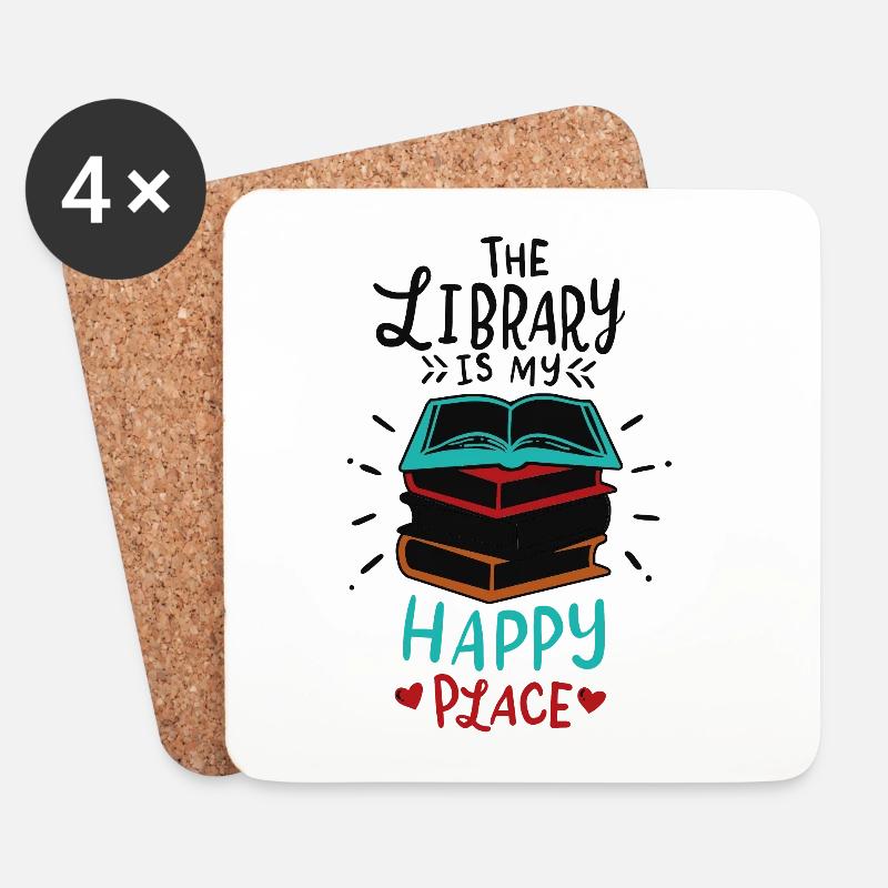 Bibliothek Bücher - Untersetzer (4er-Set) - Weiß