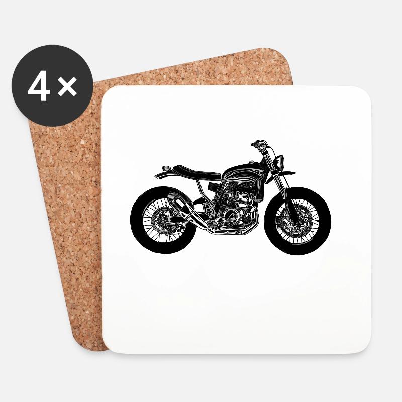 Motorrad schwarz gezeichnet - Untersetzer (4er-Set) - Weiß