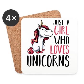 La fille adore la licorne - Dessous de verre (lot de 4) - blanc - Devant