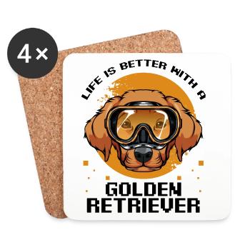 Hund Golden Retriever Taucher mit orangenem Kreis - Untersetzer (4er-Set) - Weiß - Vorne
