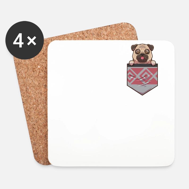 Mops - Untersetzer (4er-Set) - Weiß