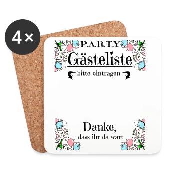 Party Gästeliste - Untersetzer (4er-Set) - Weiß - Vorne