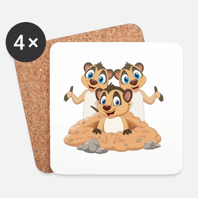 Erdmännchen Cartoon Kinder Shirt - Untersetzer (4er-Set) - Weiß