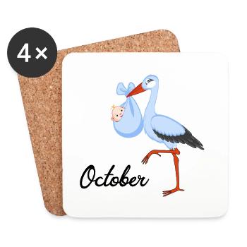 Pregnant stork baby is born in October - Coasters (set of 4) - white - Front