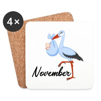 Schwanger Storch Baby kommt im November Geburt - Untersetzer (4er-Set) - Weiß - Vorne