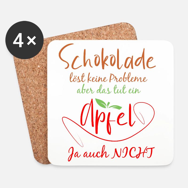 Schokolade und Apfel Motiv mit Humor - Untersetzer (4er-Set) - Weiß