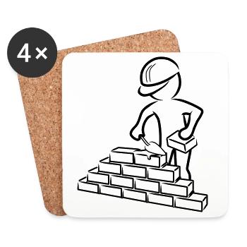 Construction worker with trowel, mortar and wall - Coasters (set of 4) - white - Front