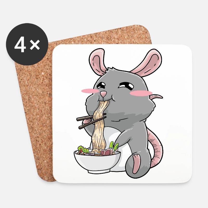 Lustige Ratte isst Ramen - Untersetzer (4er-Set) - Weiß