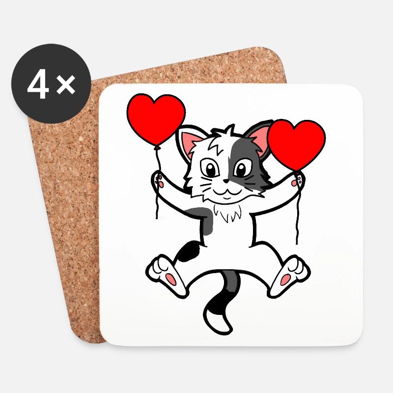 Geburtstags Grüße Katze Herz Luftballons - Untersetzer (4er-Set) - Weiß