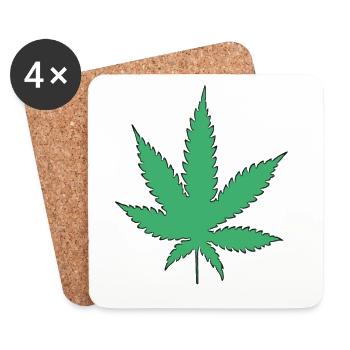Feuille de cannabis - Dessous de verre (lot de 4) - blanc - Devant