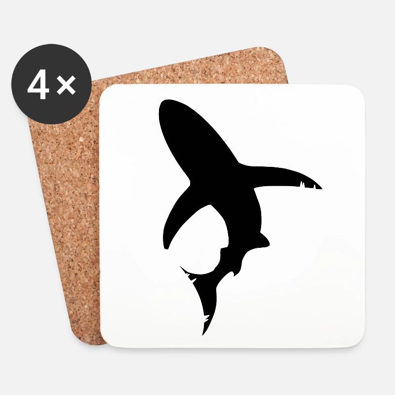 Hai Fisch Silhouette - Untersetzer (4er-Set) - Weiß