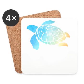 Sea Turtle Watercolor Blue - Coasters (set of 4) - white - Front