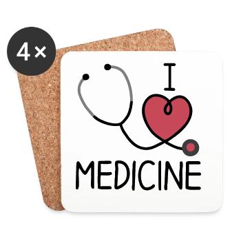 Cœur et guérison, j’adore la médecine - Dessous de verre (lot de 4) - blanc - Devant