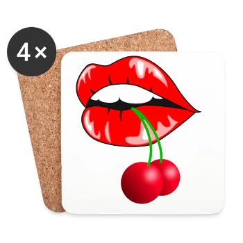 Motif Lèvres Bouche - Dessous de verre (lot de 4) - blanc - Devant
