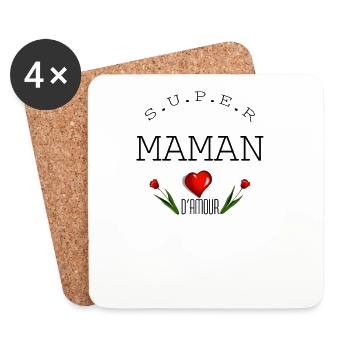 super maman d'amour maman de l'année - Dessous de verre (lot de 4) - blanc - Devant