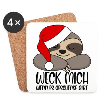 Sloth Santa Wake me up when there are gifts - Coasters (set of 4) - white - Front