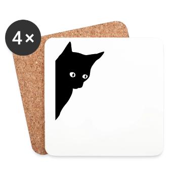 Black cat with shining eyes - Coasters (set of 4) - white - Front