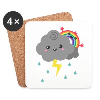 Cute Rainbow Hiding Behind Thunderstorm Cloud - Coasters (set of 4) - white - Front
