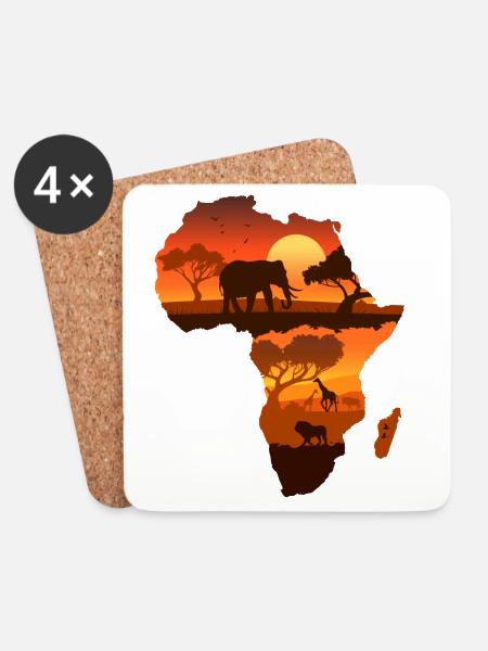 African Safari Map - Coasters (set of 4) - white