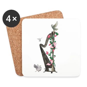 Magnifique harpe avec colombe - Dessous de verre (lot de 4) - blanc - Devant