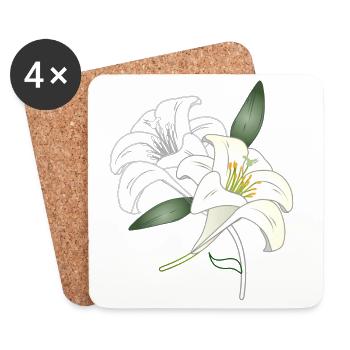 zwei Lilien Blüten Outline Zeichnung & koloriert - Untersetzer (4er-Set) - Weiß - Vorne