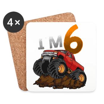 6ème anniversaire Monster Truck - Dessous de verre (lot de 4) - blanc - Devant