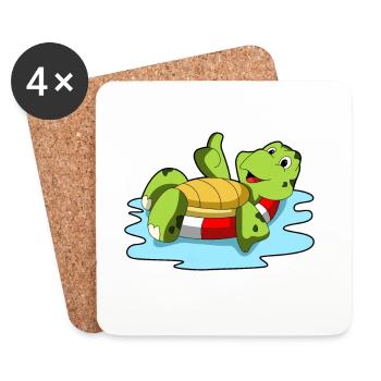 Schildkröte Schwimmen Schwimmring Sommer - Untersetzer (4er-Set) - Weiß - Vorne
