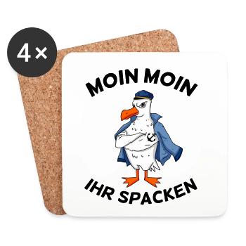 Moin Moin Ihr Spacken Seemöwe Anker Tattoo - Untersetzer (4er-Set) - Weiß - Vorne