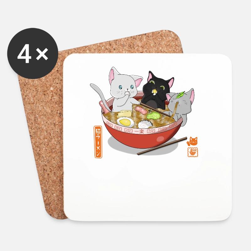 Ramen Chats - Dessous de verre (lot de 4) - blanc