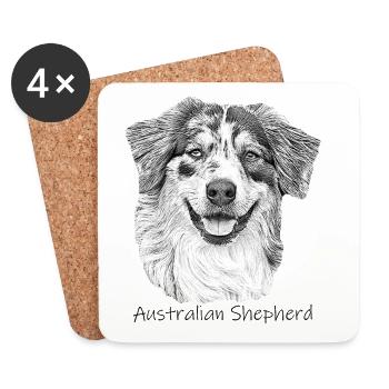 Australia Shepherd drawing walking dog Shepherd - Coasters (set of 4) - white - Front