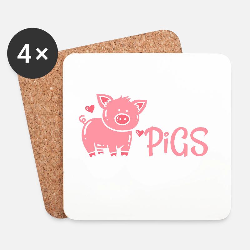 Schwein Ferkel - Untersetzer (4er-Set) - Weiß