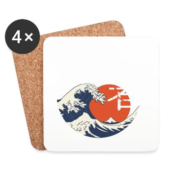 Kanji wave and red sun - Coasters (set of 4) - white - Front