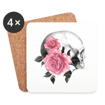 Rose Skull Gothic Design - Dessous de verre (lot de 4) - blanc - Devant