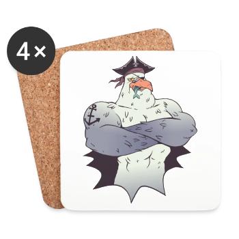 mouette pirate port maritime capitaine navire de mer - Dessous de verre (lot de 4) - blanc - Devant