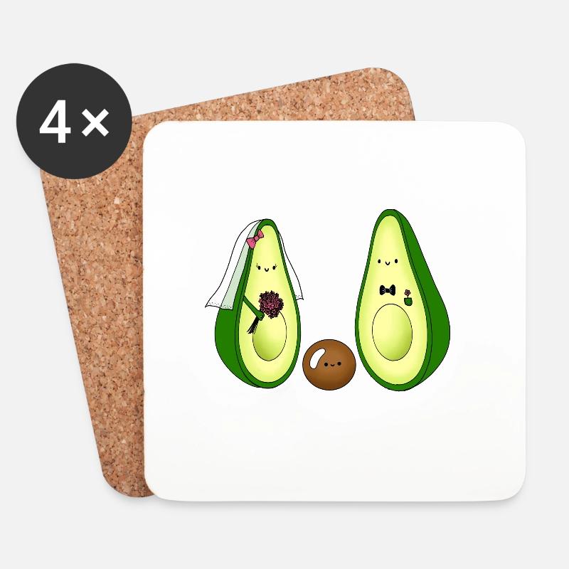 Avocado Brautpaar mit Kind Geschenk zur Hochzeit - Untersetzer (4er-Set) - Weiß