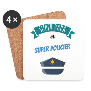 Super papa policier idée cadeau anniversaire - Dessous de verre (lot de 4) - blanc - Devant